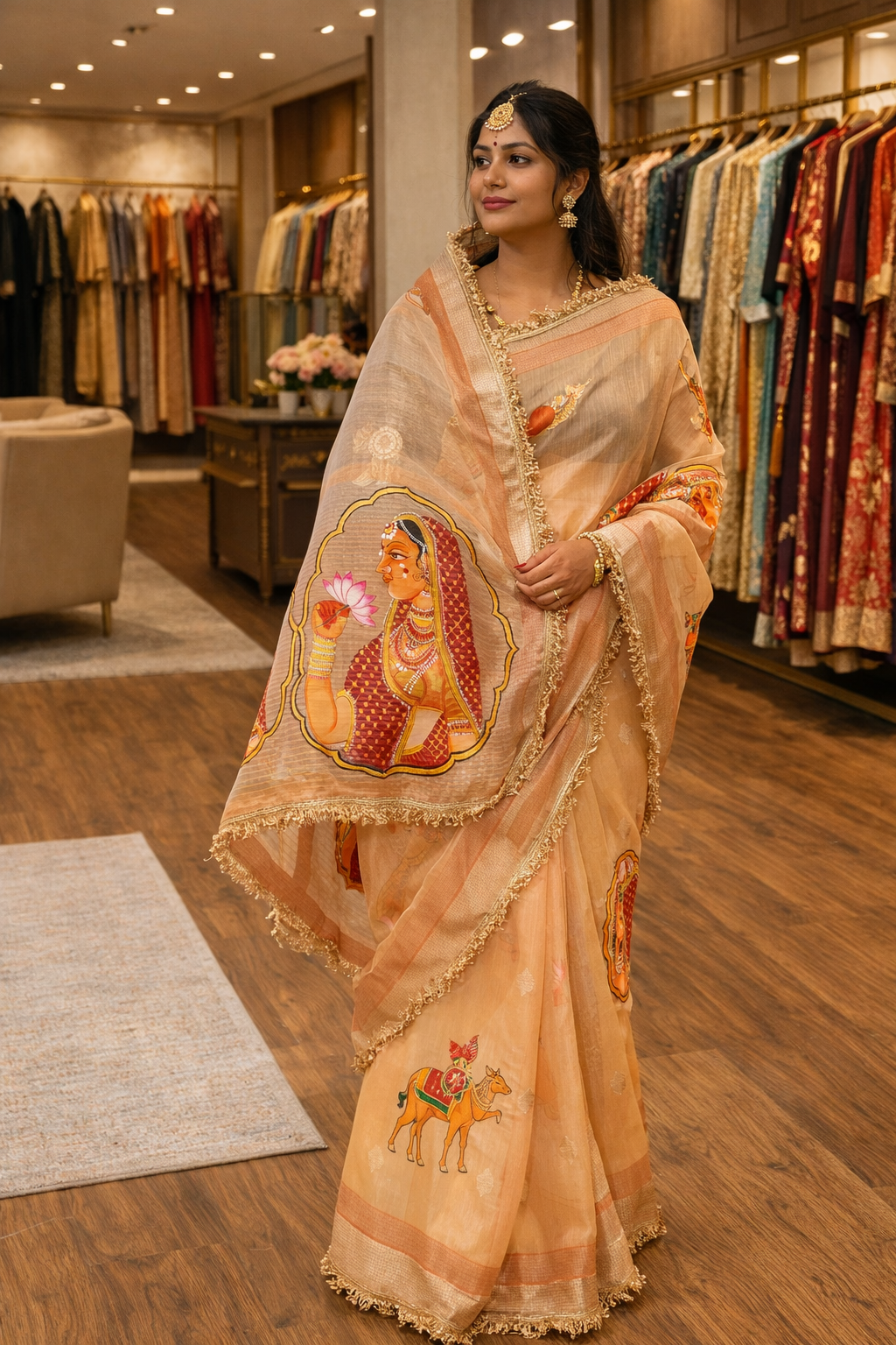 Hand-Painted Kishangarh Banni-Thanni Georgette Saree
