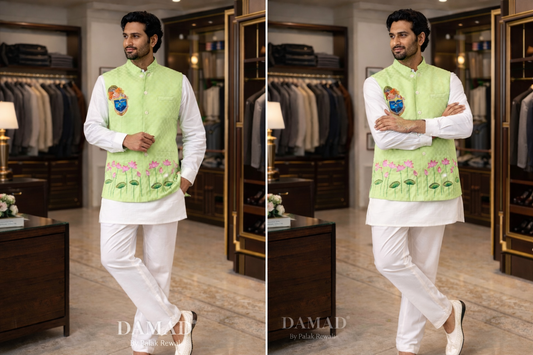 Hand-Painted Shrinath Ji Nehru Jacket | Kishangarh Pichwai Art