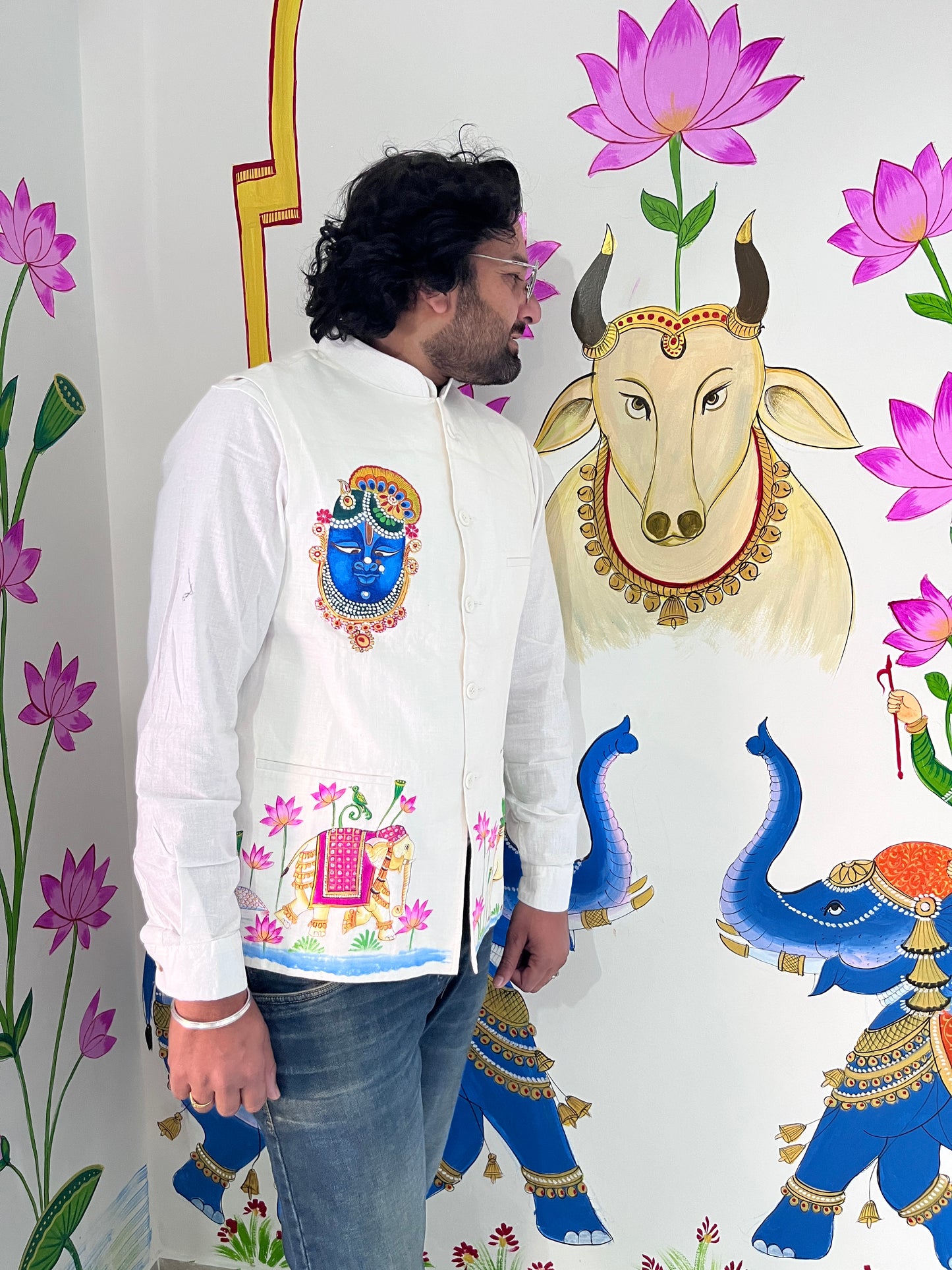 Shrinath Ji Pichwai Art Nehru Jacket