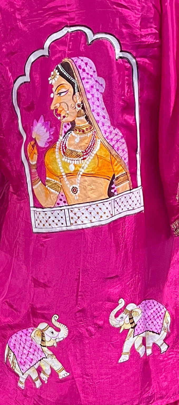 Hand-Painted Kishangarh Art Lehenga Set – Gajji Silk