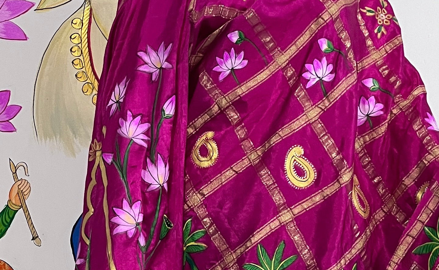 Hand-Painted Gajji Silk Saree with Kishangarh (Bani Thani) Art