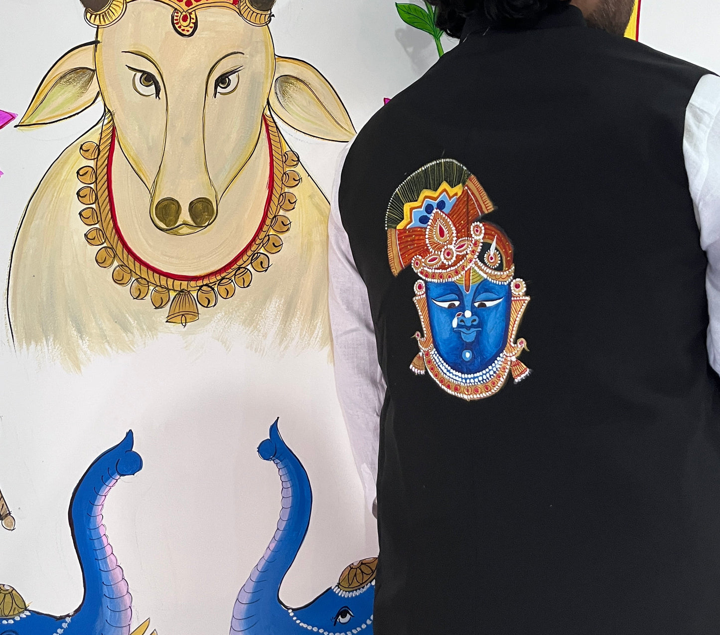 Hand-Painted Shrinath Ji Nehru Jacket | Kishangarh Pichwai Art