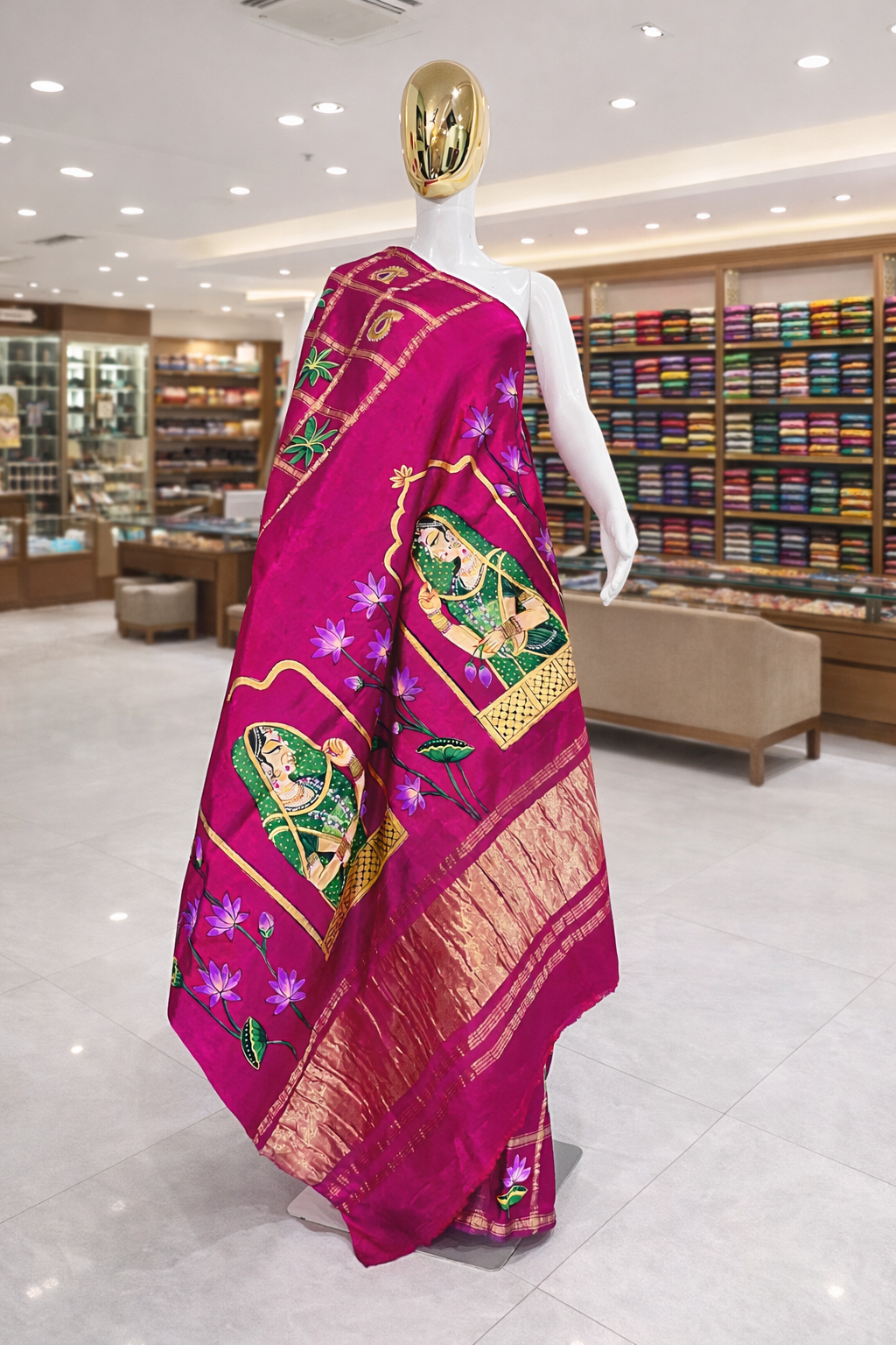 Hand-Painted Gajji Silk Saree with Kishangarh (Bani Thani) Art