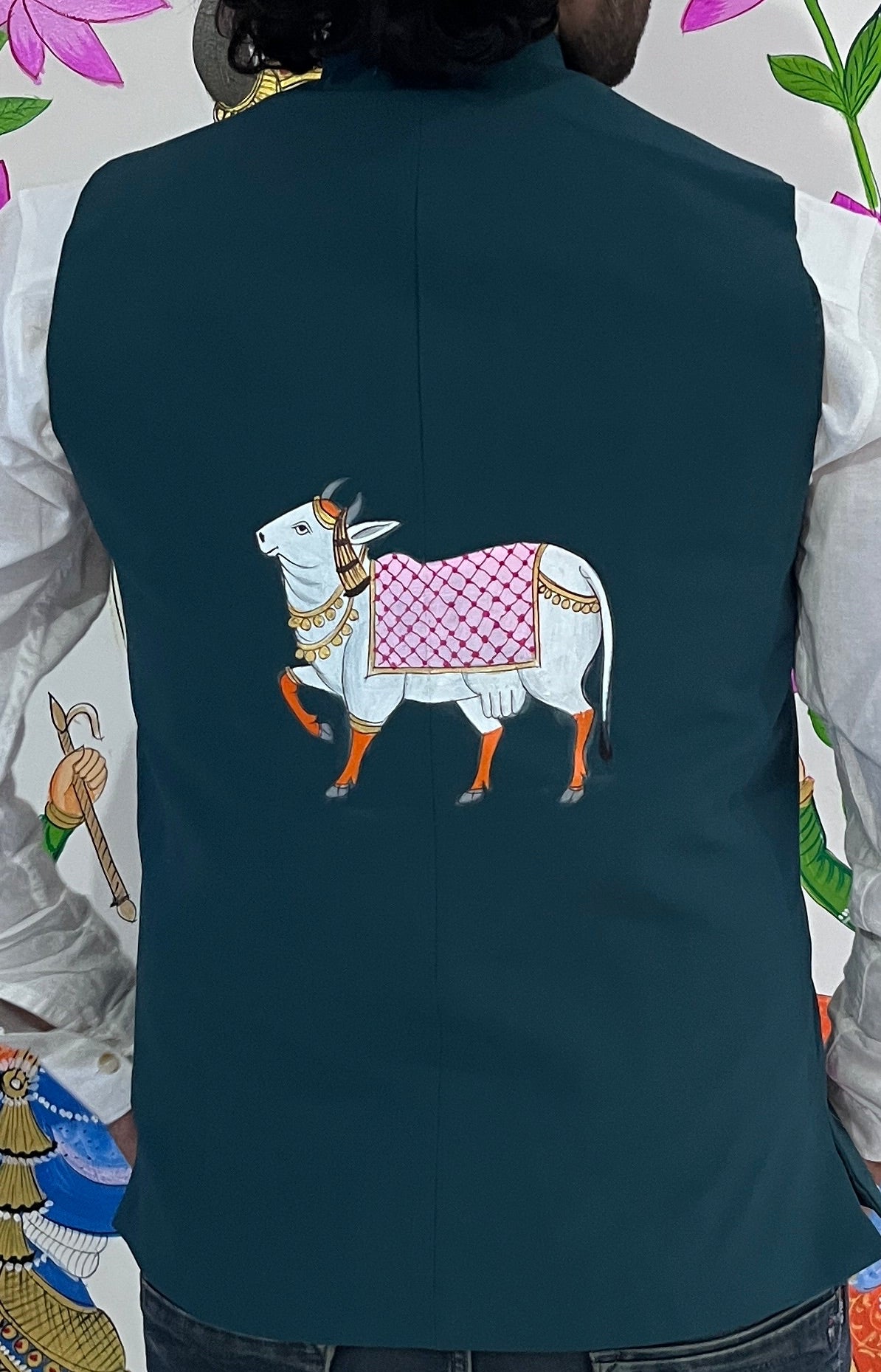 Hand-Painted Krishna Nehru Jacket – Kishangarh Pichwai Art