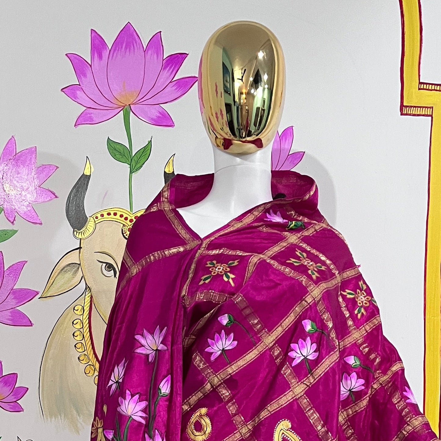 Hand-Painted Gajji Silk Saree with Kishangarh (Bani Thani) Art