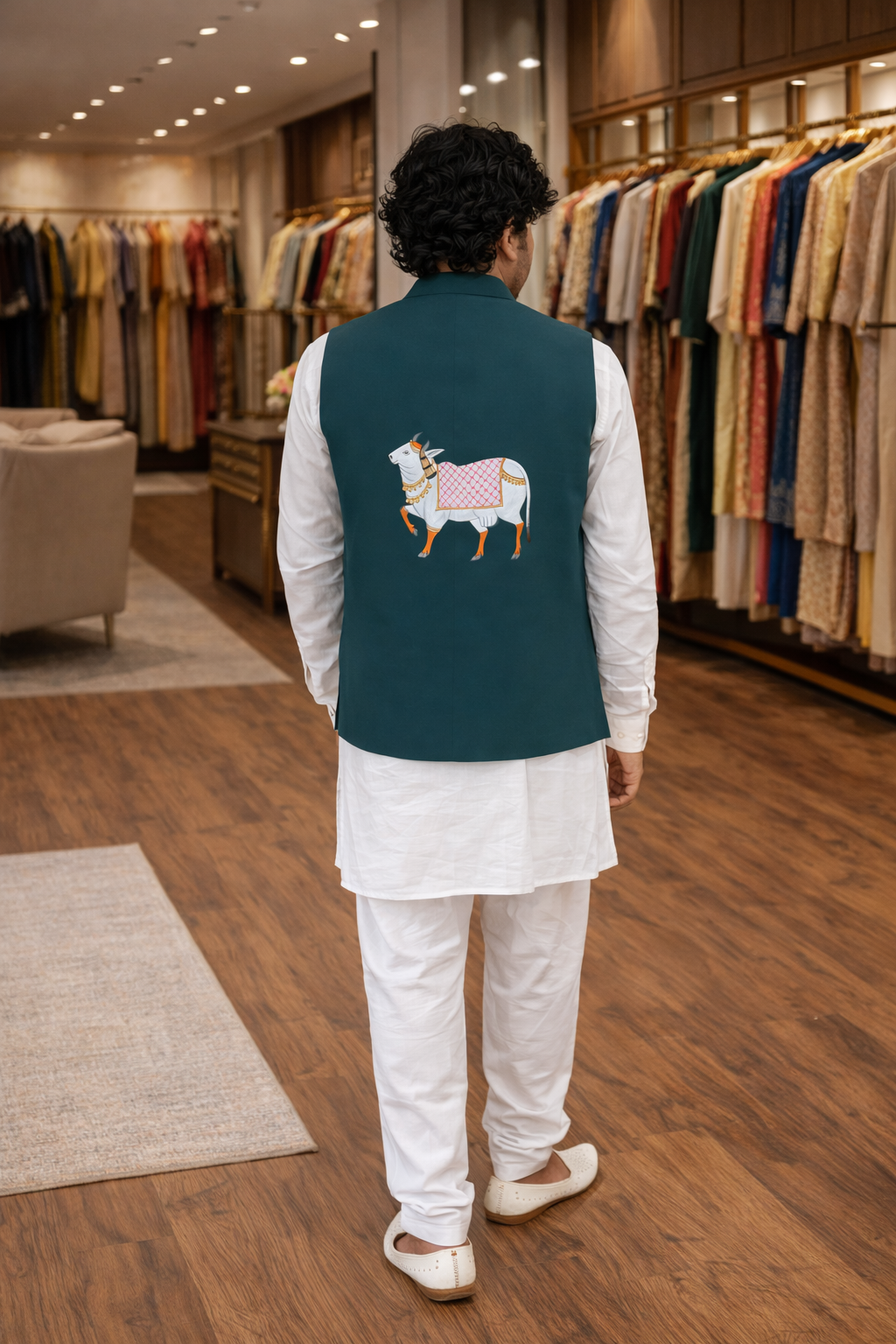 Hand-Painted Krishna Nehru Jacket – Kishangarh Pichwai Art