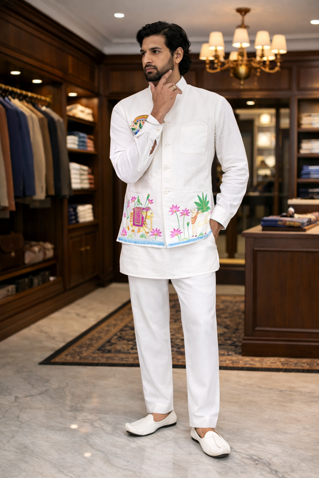 Shrinath Ji Pichwai Art Nehru Jacket