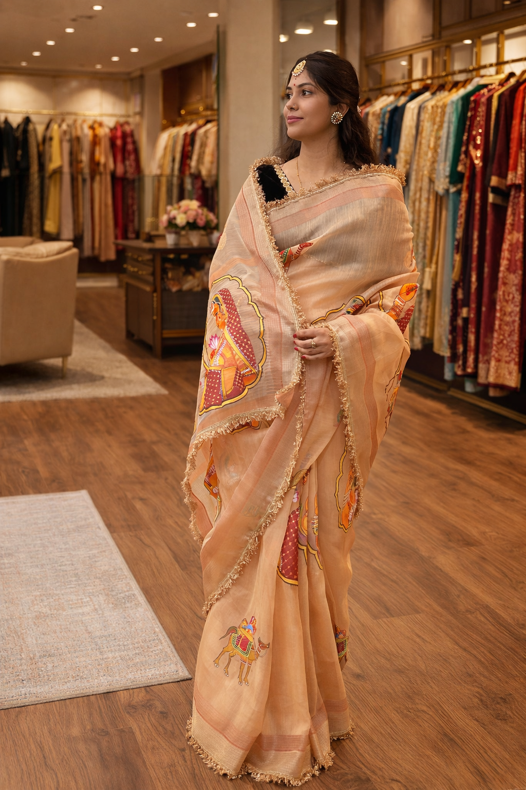 Hand-Painted Kishangarh Banni-Thanni Georgette Saree