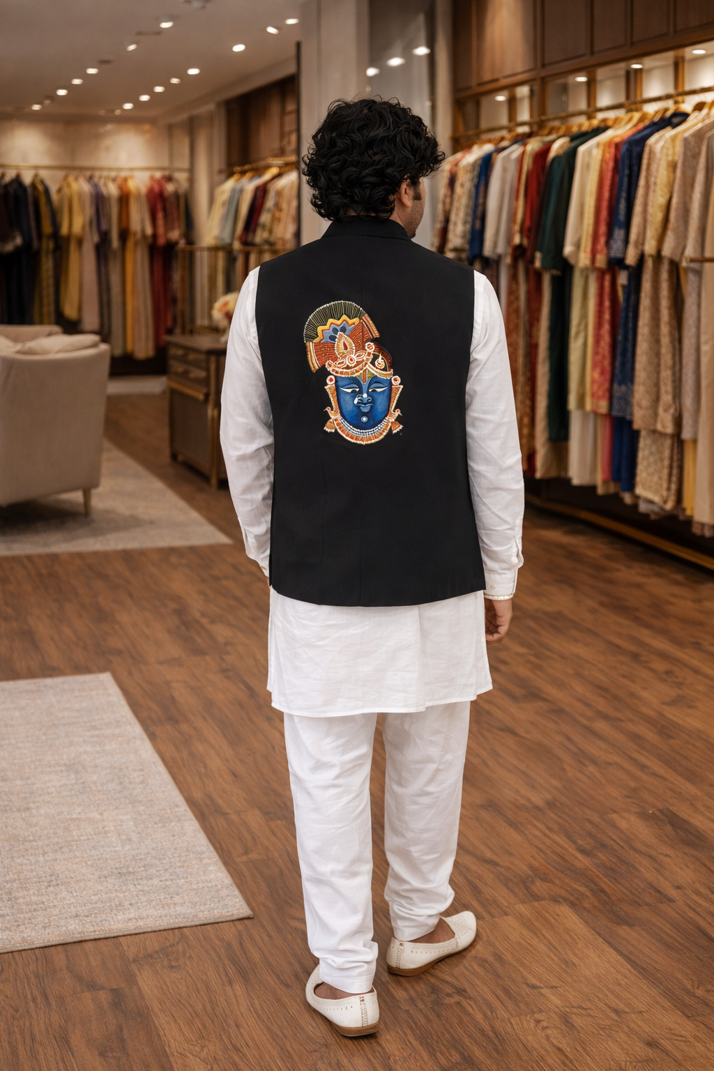 Hand-Painted Shrinath Ji Nehru Jacket | Kishangarh Pichwai Art