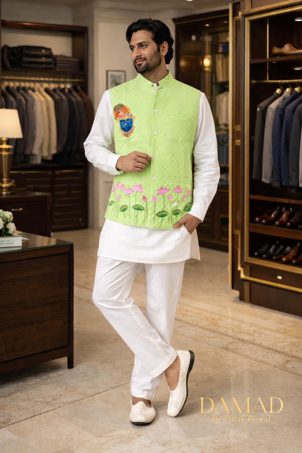 Hand-Painted Shrinath Ji Nehru Jacket | Kishangarh Pichwai Art
