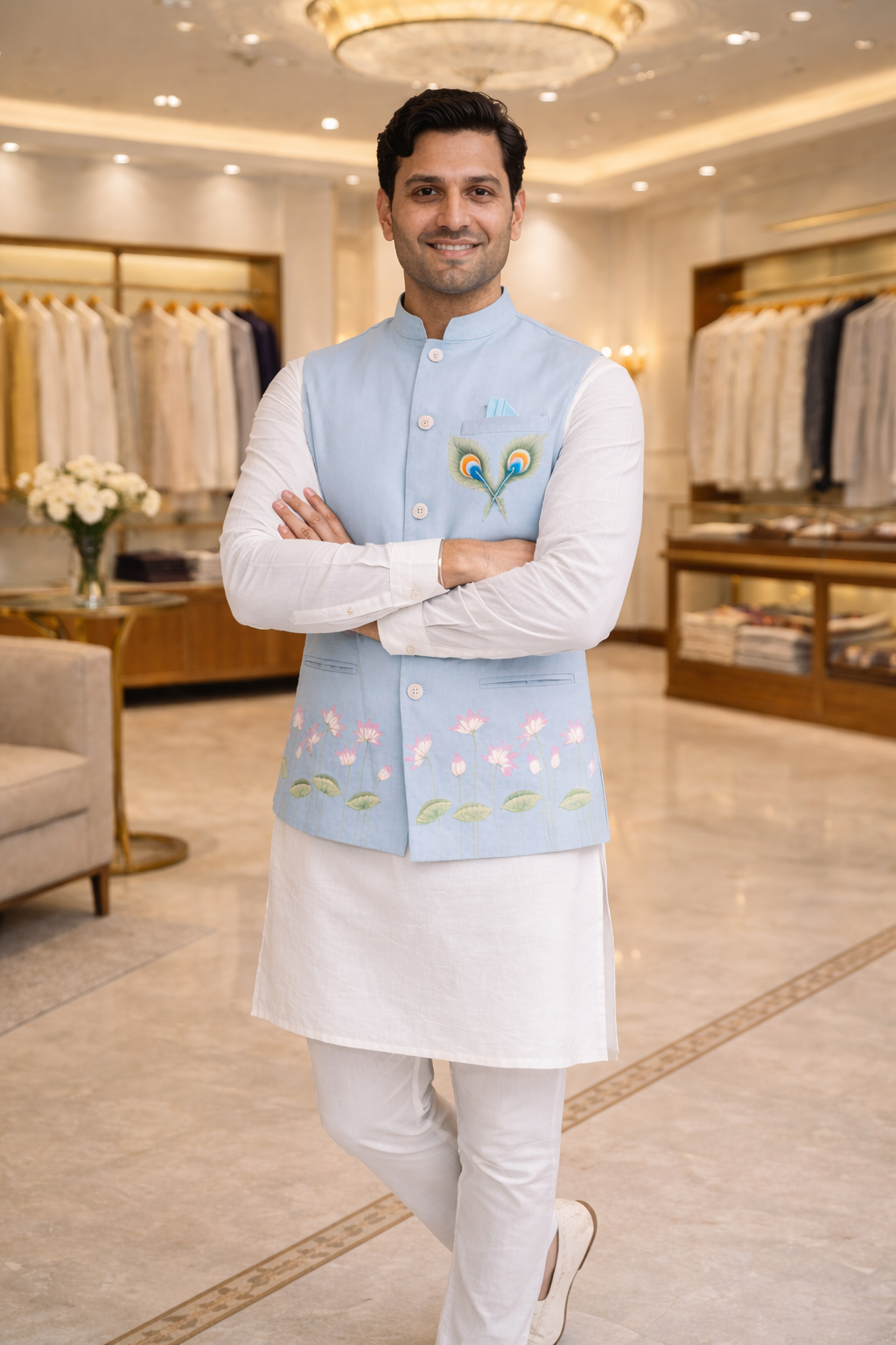 Shrinath Ji Hand-Painted Nehru Jacket