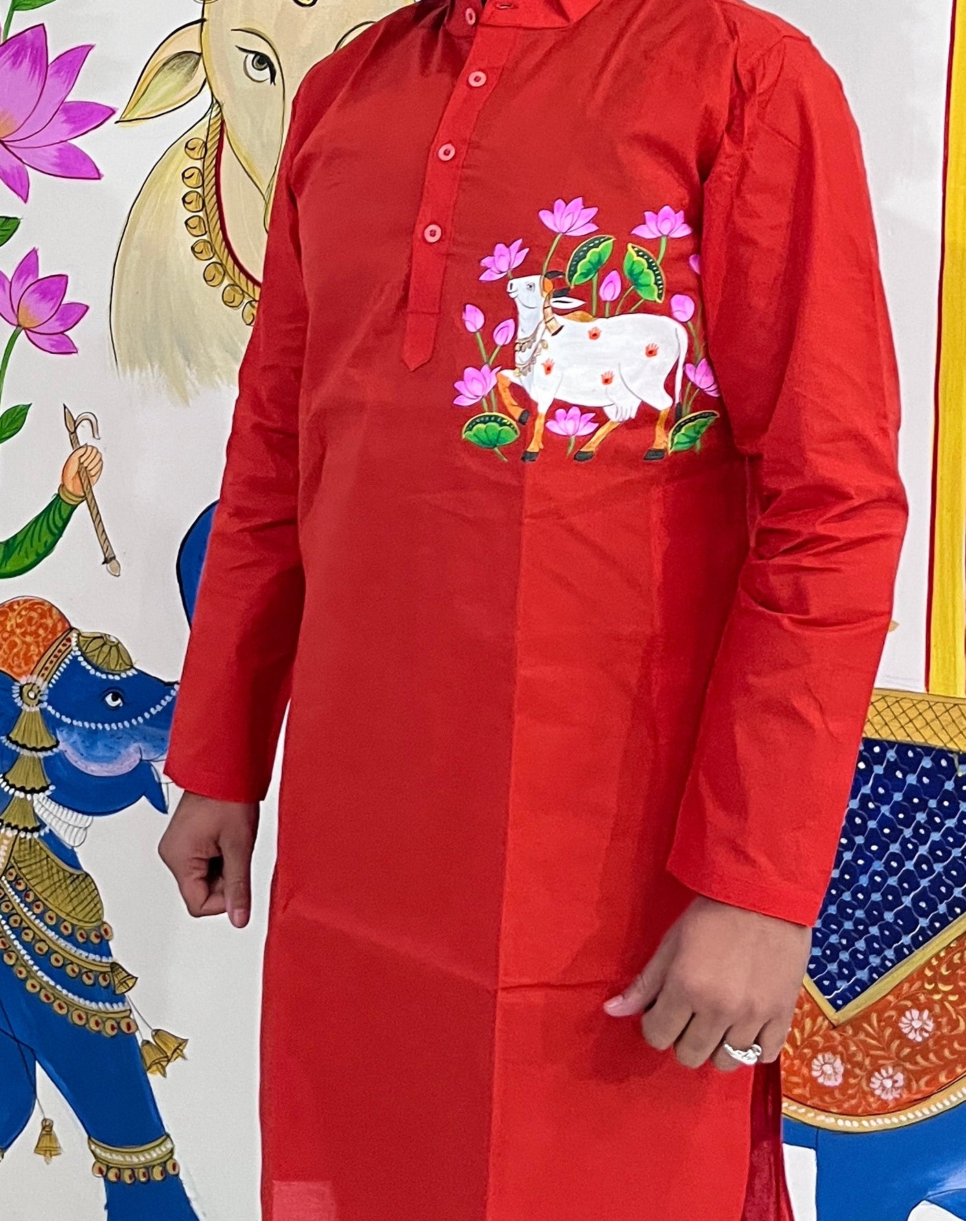 HAND-PAINTED RED KURTA PAYJAMA SET
