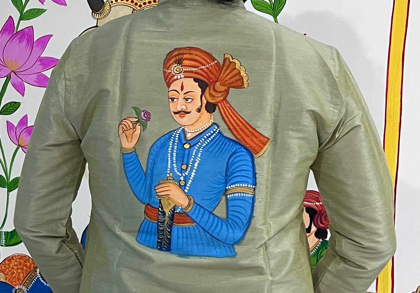 Men's Long Side Button Handprinted Work Kurta Pajama