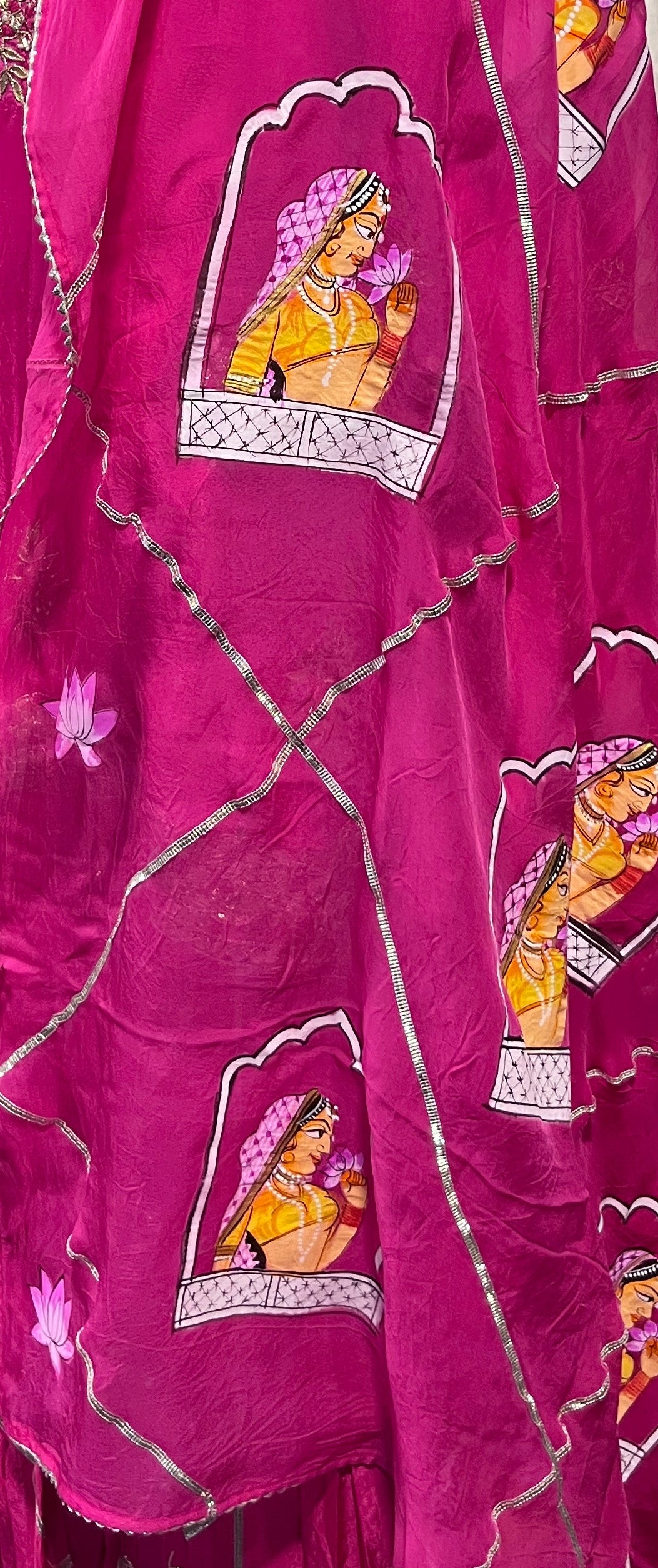 Hand-Painted Kishangarh Art Lehenga Set – Gajji Silk