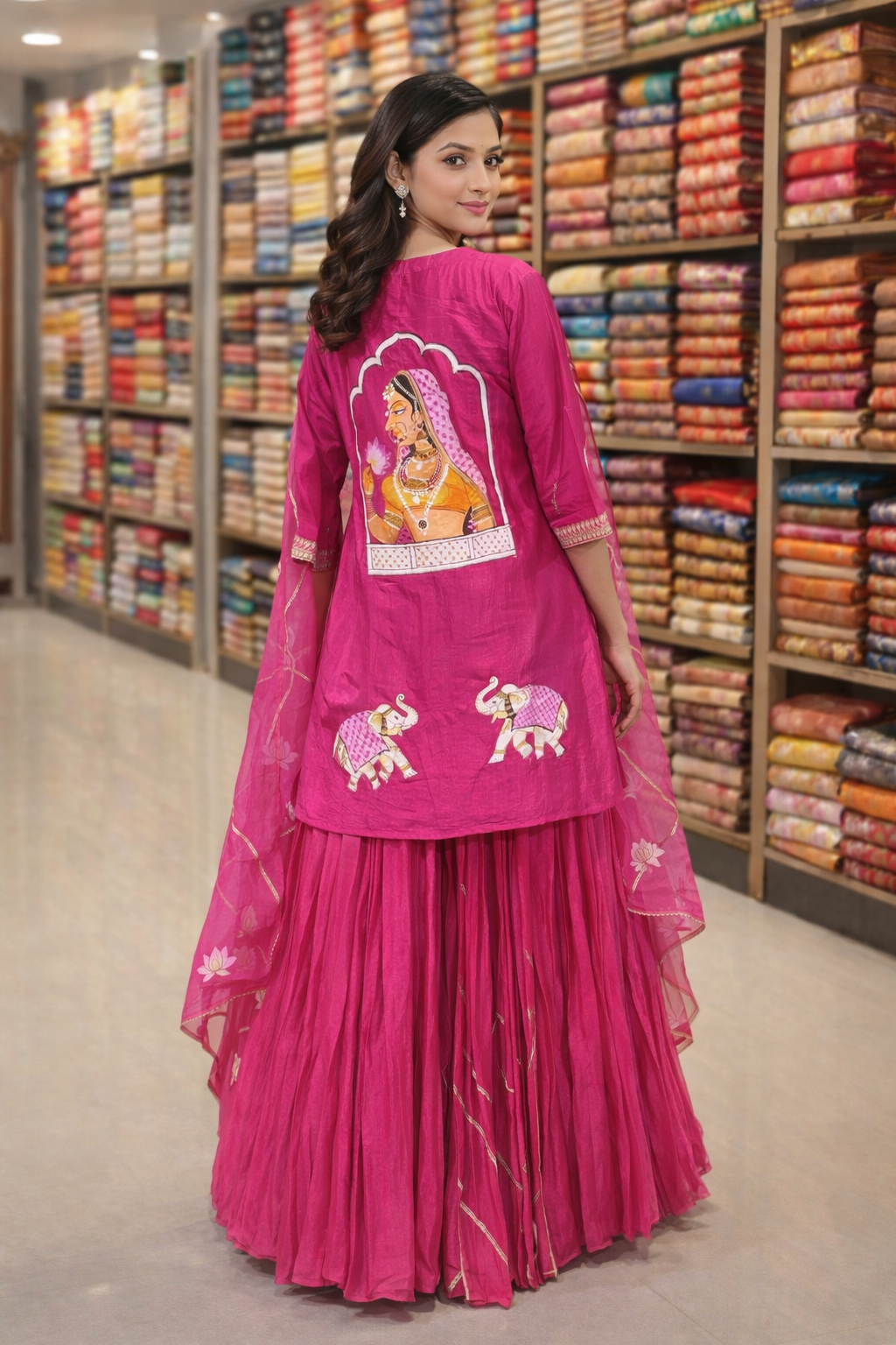 Hand-Painted Kishangarh Art Lehenga Set – Gajji Silk